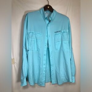 Yellowstone Parks Fishing Shirt Mens Large Blue  Embroidered Fishing Hike
